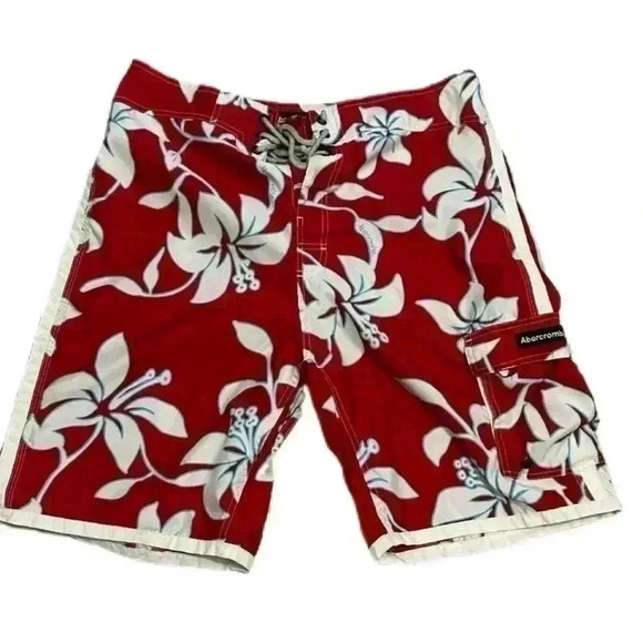 Abercrombie & Fitch Men’s Swim Trunks 34 Boardshorts Red White - Picture 2 of 6
